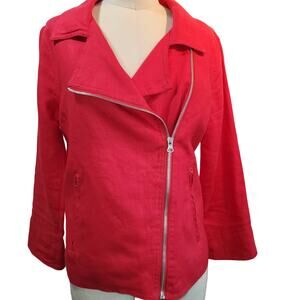 Multiples 100% Linen Moto Jacket Size S Red Statement Street Style Transitional